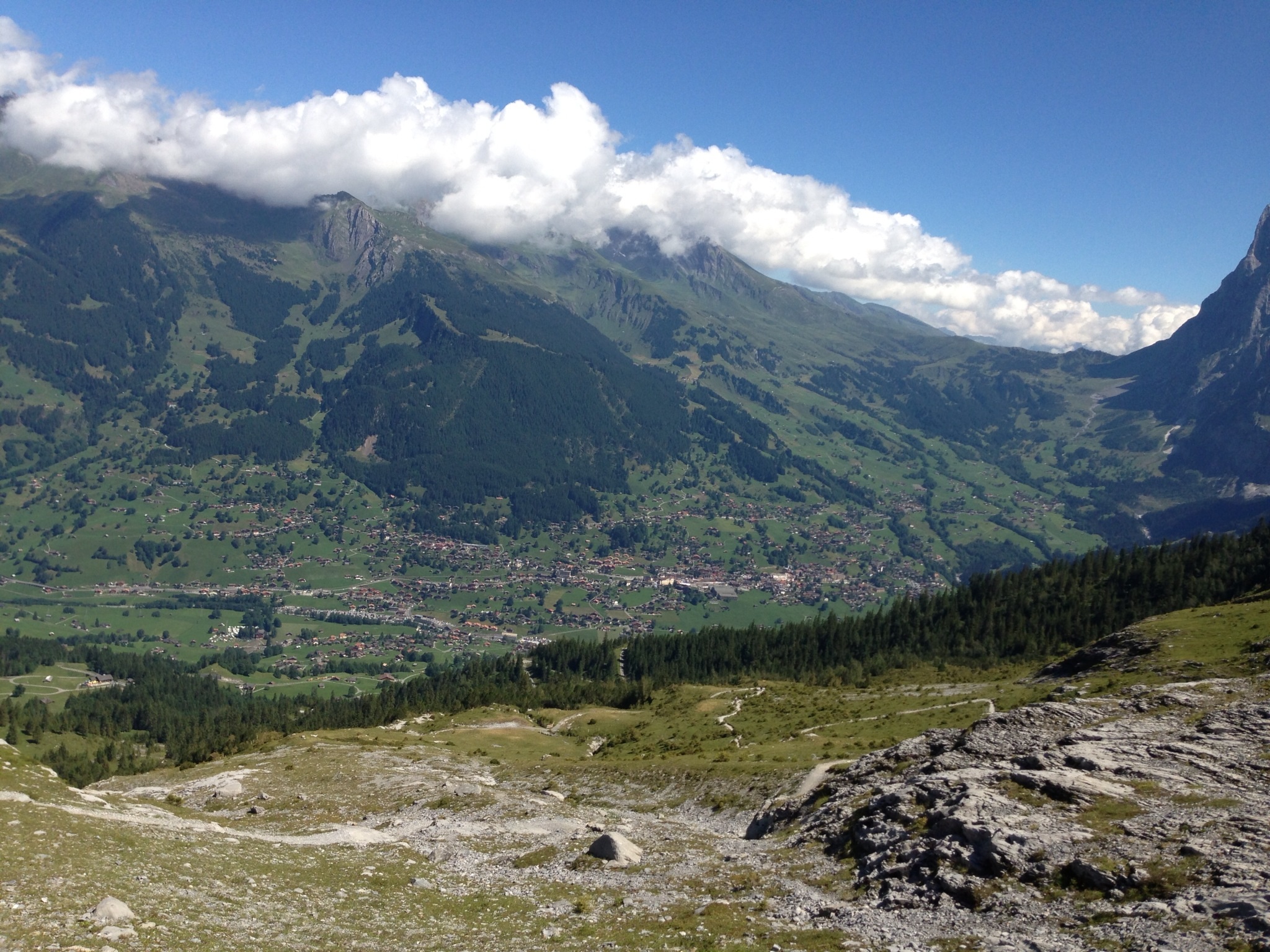 Looking down to Grindelwald from the Eiger trail