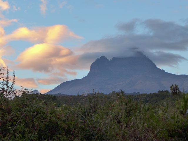 Mawenzi Peak with sunrise lit clouds 