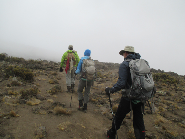 Starting out on our trek across the Kilimanjaro Saddle from the Mawenzi base camp to the Kibo base camp.