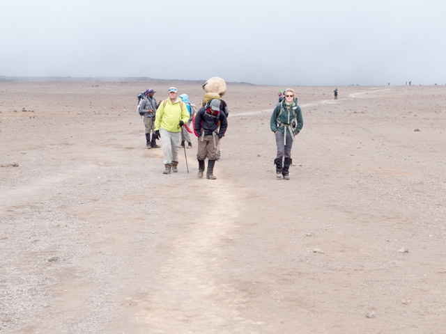 Hiking across the Saddle from Mawenzi to Kibo.  The landscape is a bleak as it looks. "Moonscape" comes to mind.